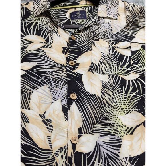 Caribbean Joe Hawaiian Shirt Mens Sz Large L Button Up Rayon Black Yellow Floral - Picture 4 of 10